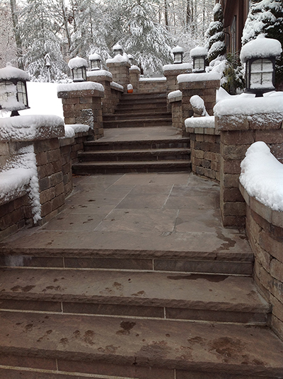Snow melting system heating steps and walkways.