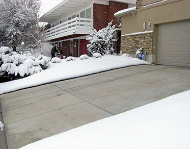 A heated driveway after a snowstorm.